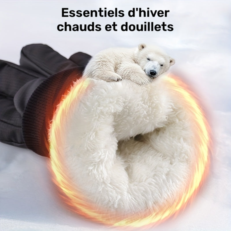 Gants tactiles coupe-vent thermiques en simili cuir, couleur gris foncé