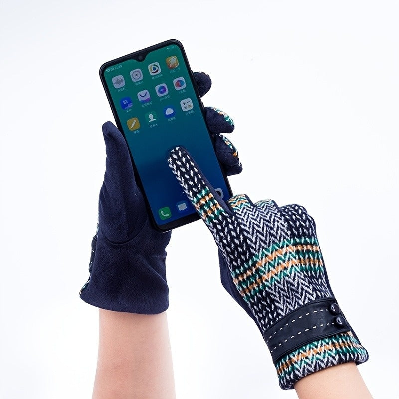 Gants en maille, 4 coloris, rayé, brodé