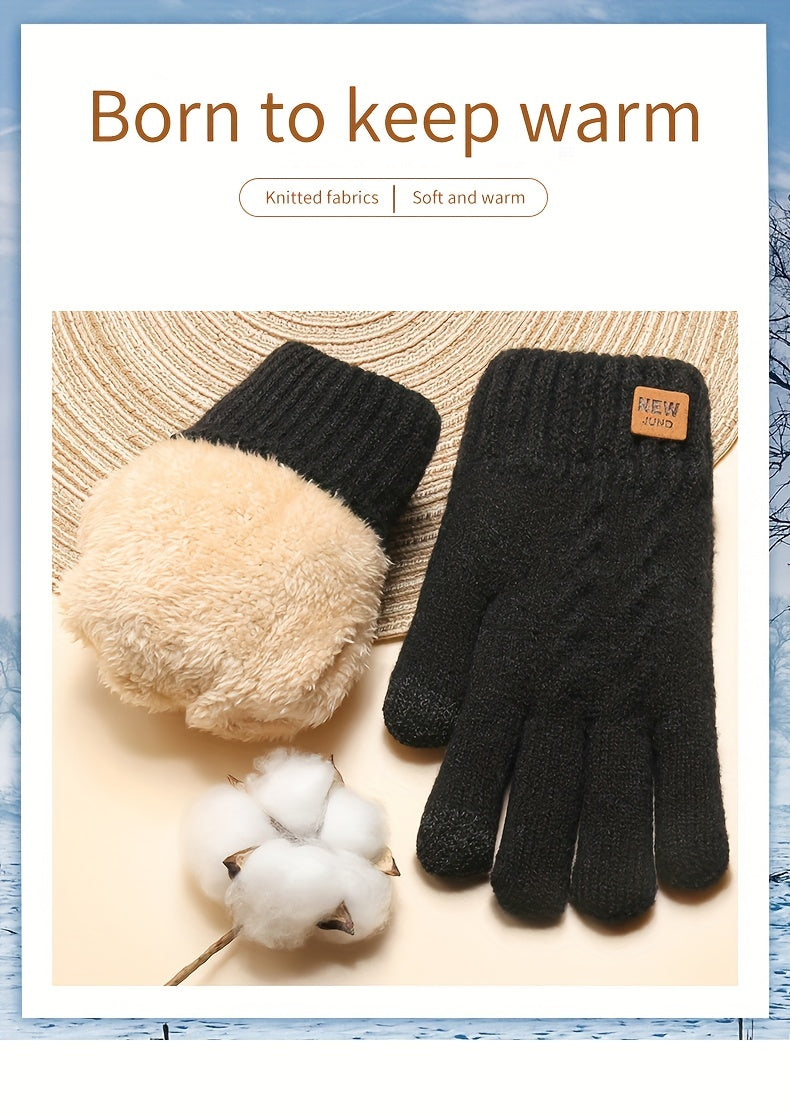 Gants tactiles doublés thermiques en maille, 4 coloris, jaune, beige, couleur marine et noir