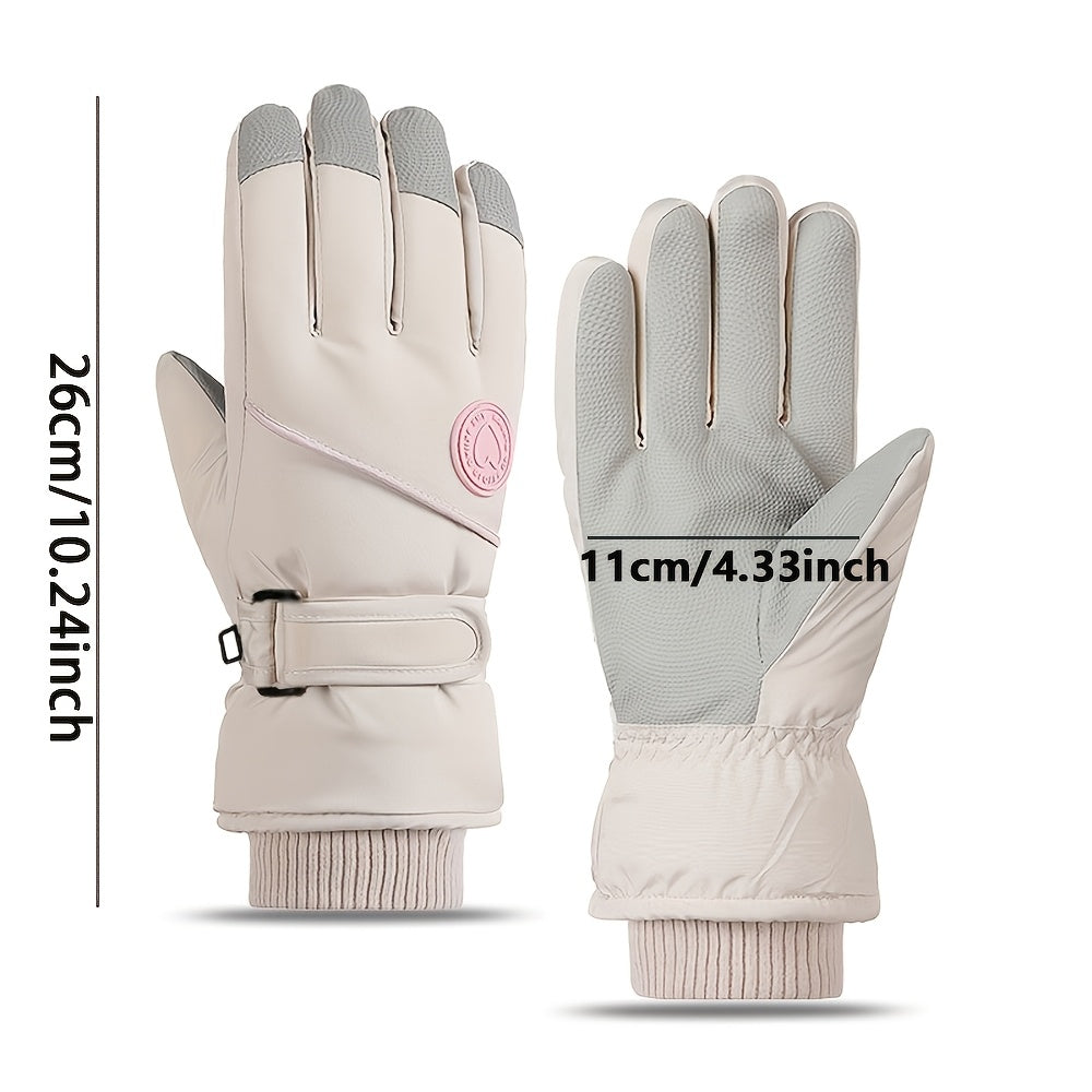 Gants de ski imperméables à sangle de poignet, beige
