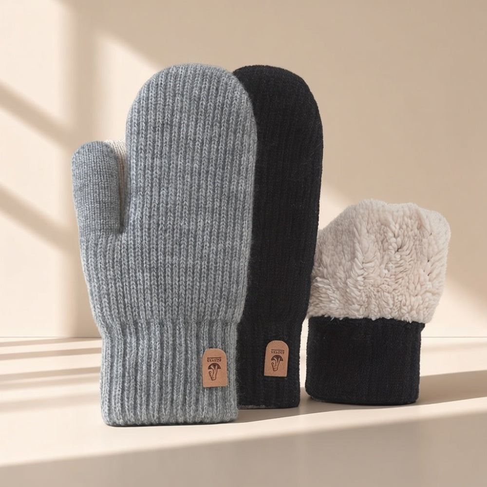 Gants mitaines doublés thermiques en laine, 5 coloris