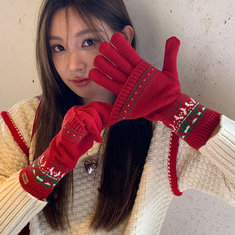 Gants mitaines en maille, 6 coloris, jacquard