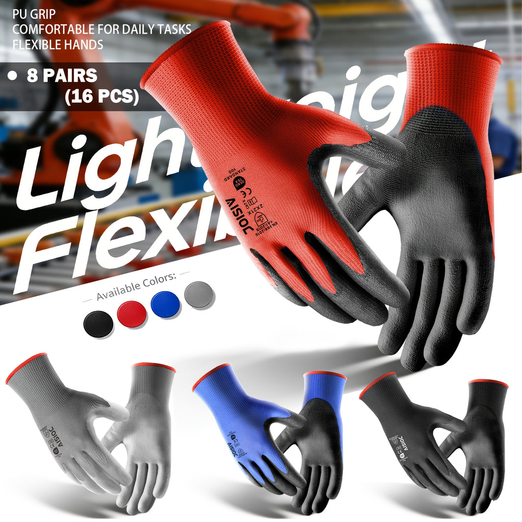 Gants de travail en maille enduite — lot de 8 paires — boîte de 12