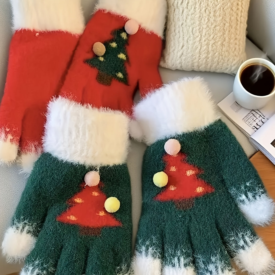Gants en maille — lot de 2 paires, 4 coloris, jacquard