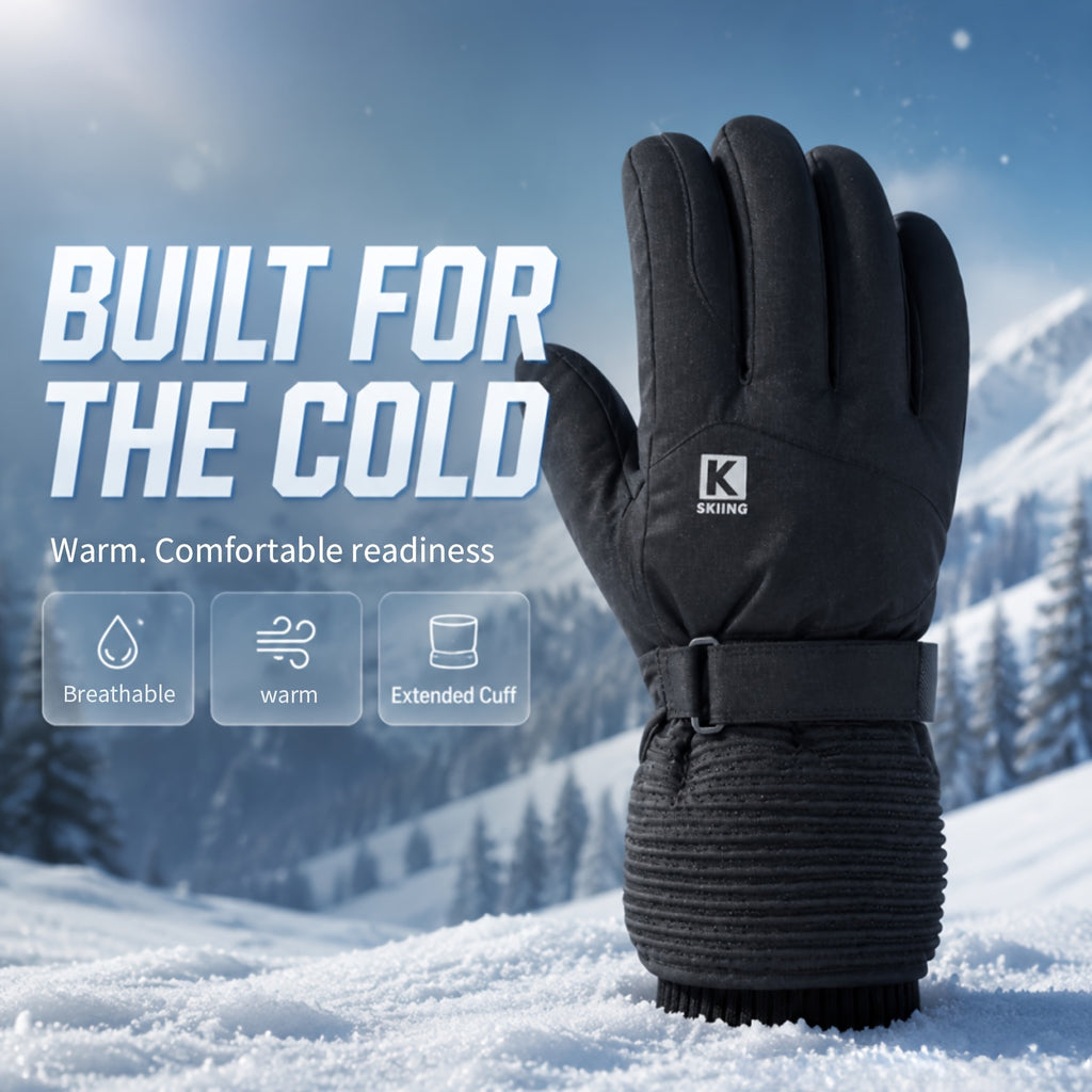 Gants de ski imperméables à sangle de poignet en maille, blanc