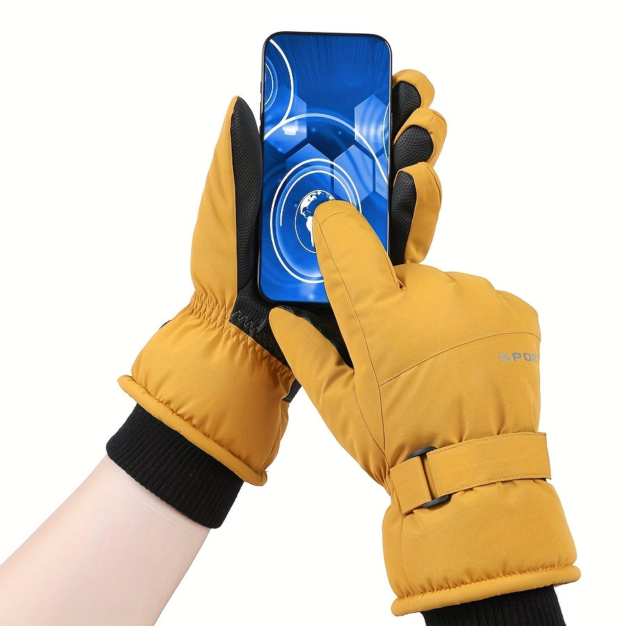 Gants de ski imperméables à sangle de poignet en maille, jaune