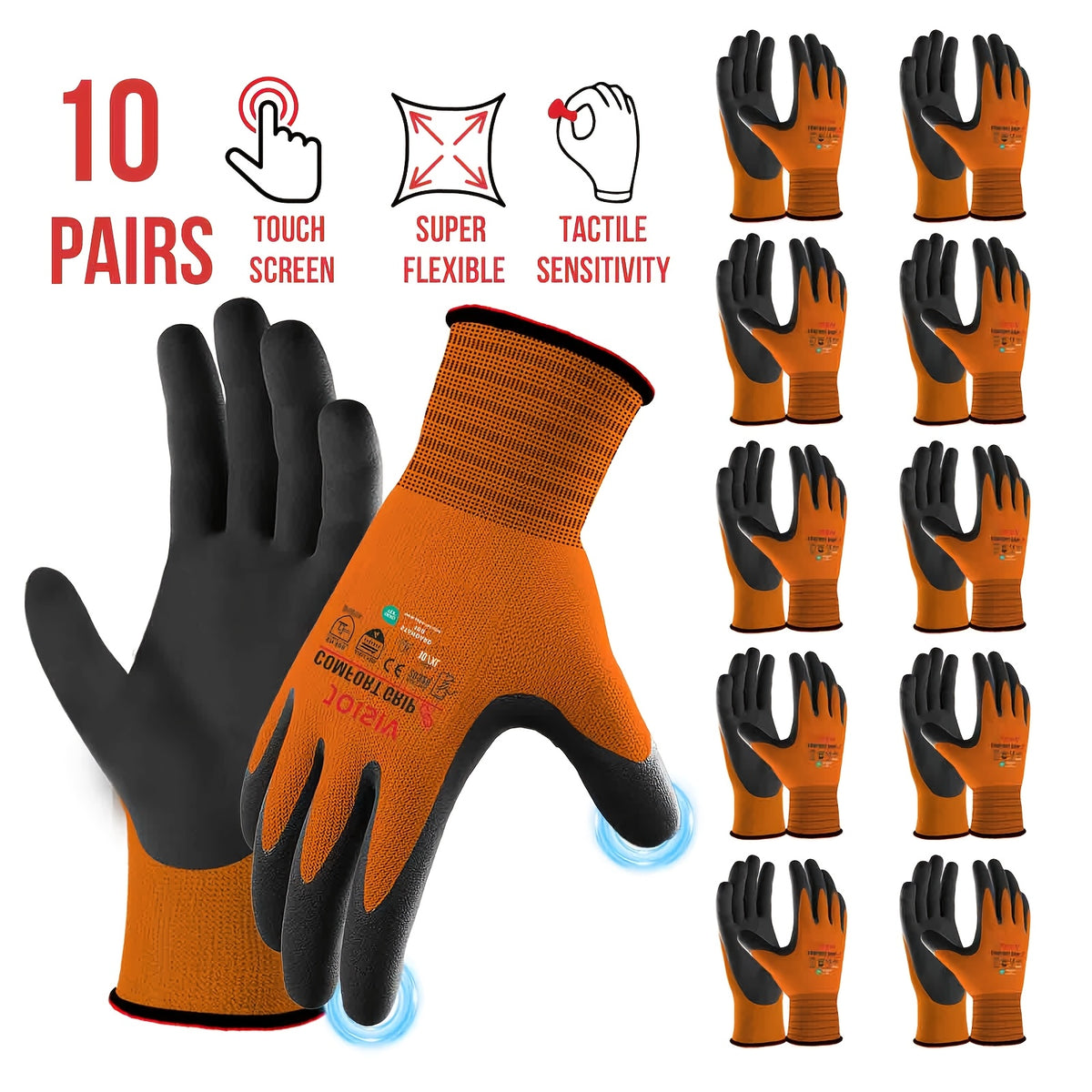 Gants de travail tactiles en maille enduite — lot de 20 paires