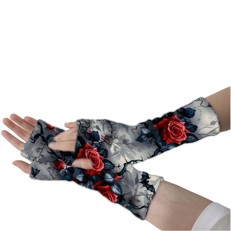 Gants sans doigts en maille, une rose
