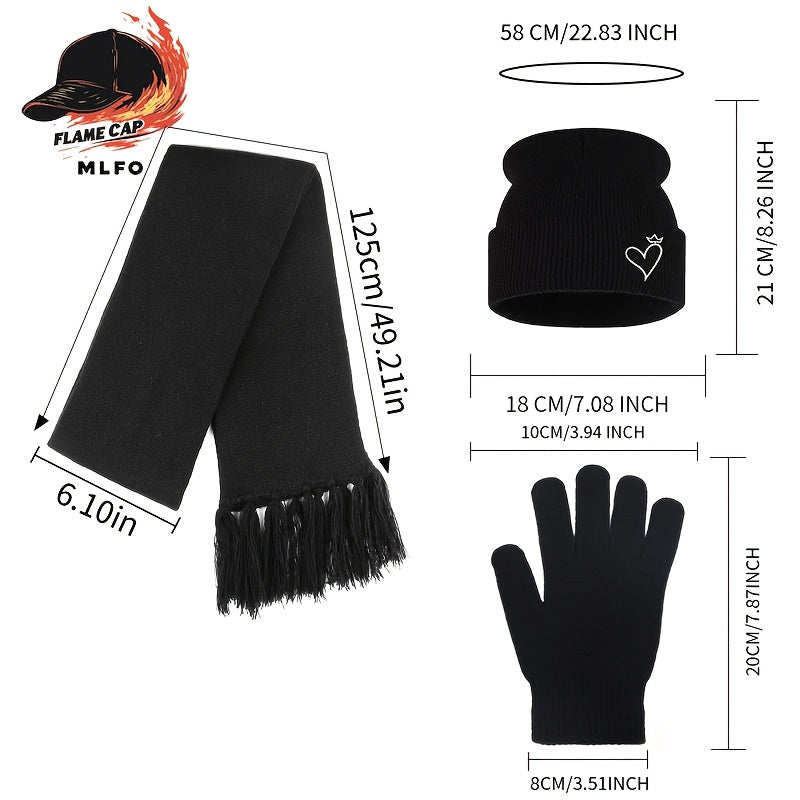 Ensemble 3 pièces — bonnet, écharpe et gants, blanc