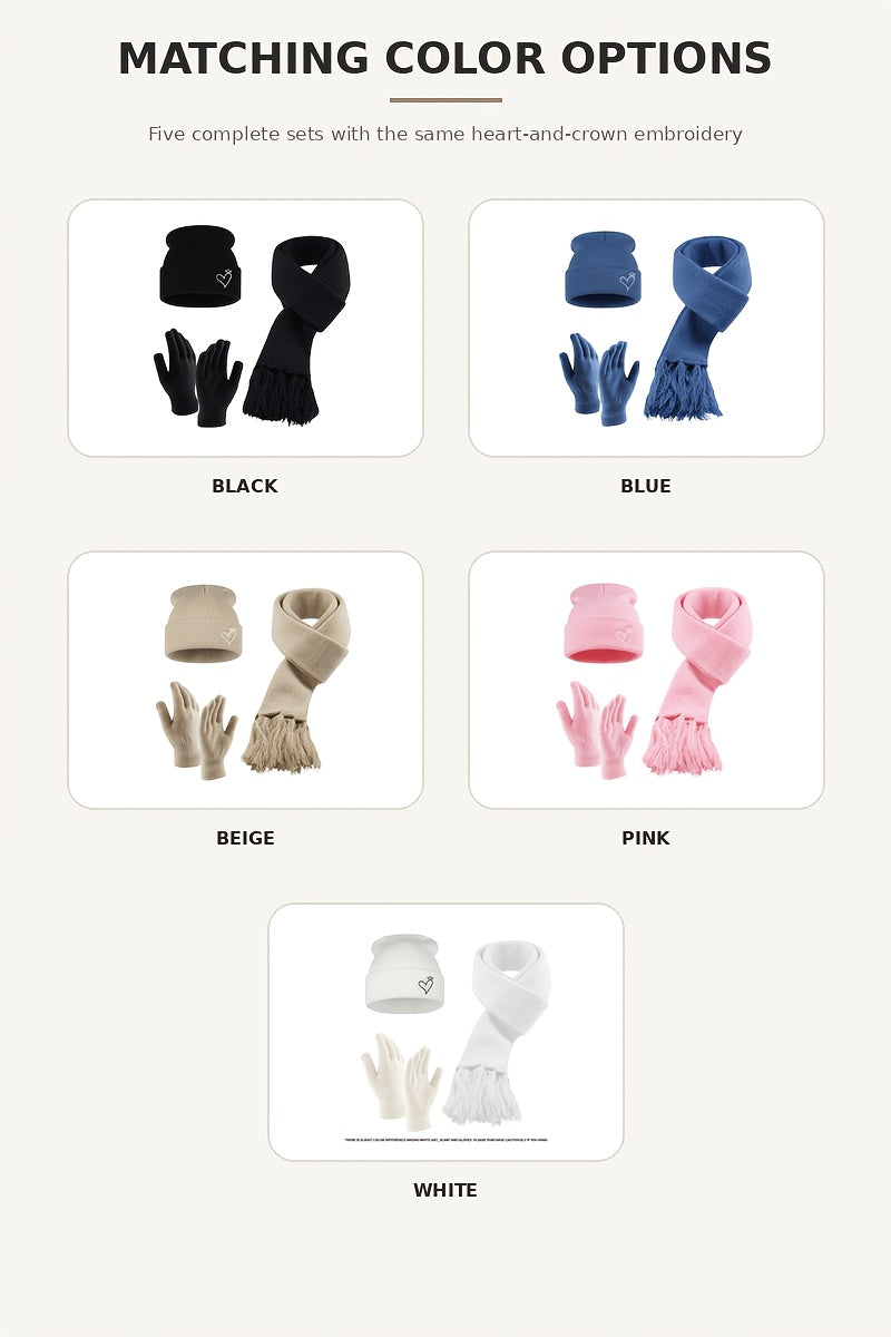 Ensemble 3 pièces — bonnet, écharpe et gants, blanc
