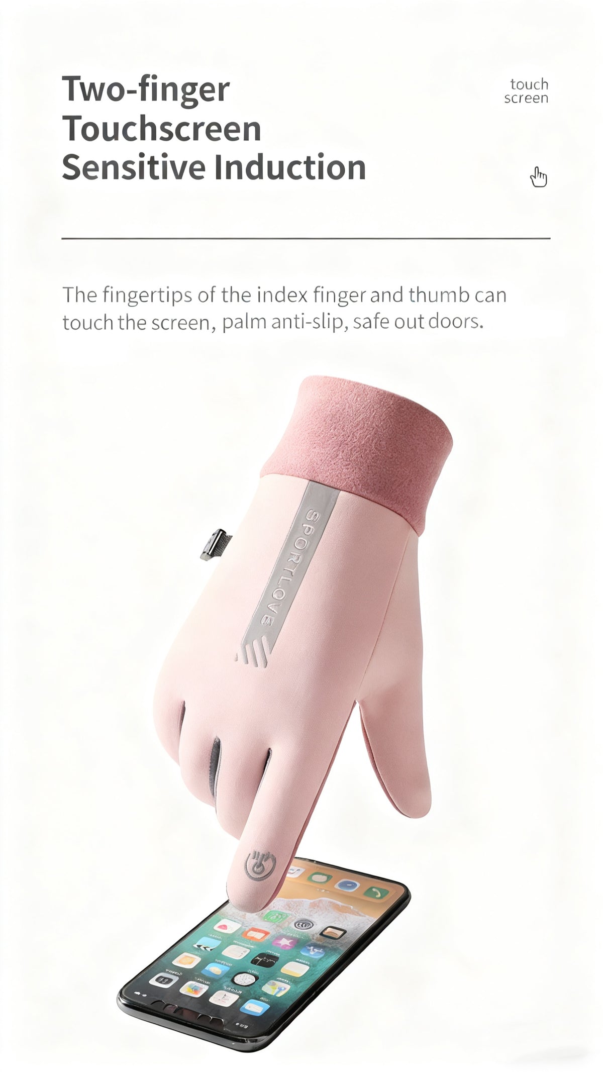 Gants coupe-vent thermiques en maille, 4 coloris, modèle femme-rose, modèle femme-gris rose