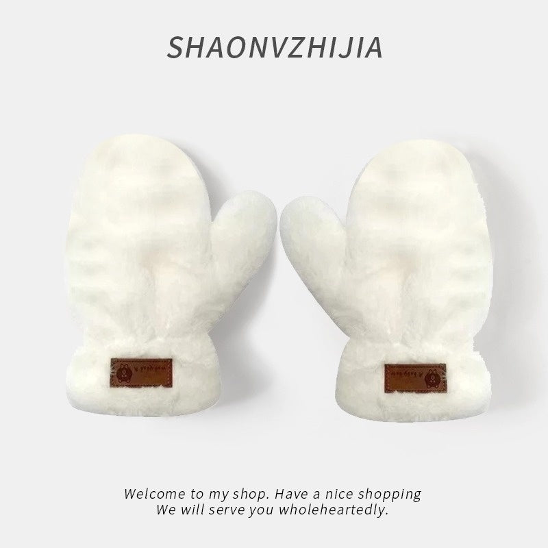 Moufles à étiquette cousue en peluche — lot de 2 paires