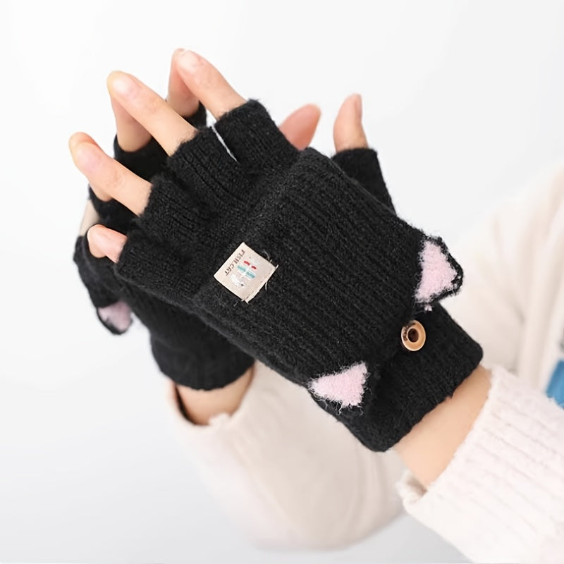 Gants sans doigts thermiques en maille, 8 coloris, automne-hiver