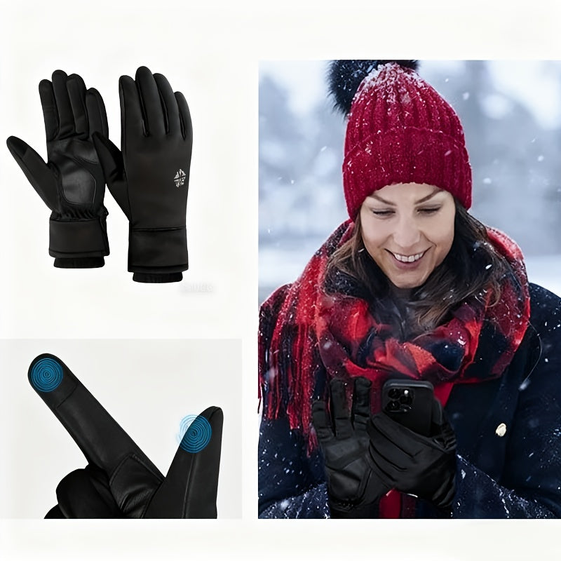 Gants de ski tactiles à sangle de poignet en simili cuir