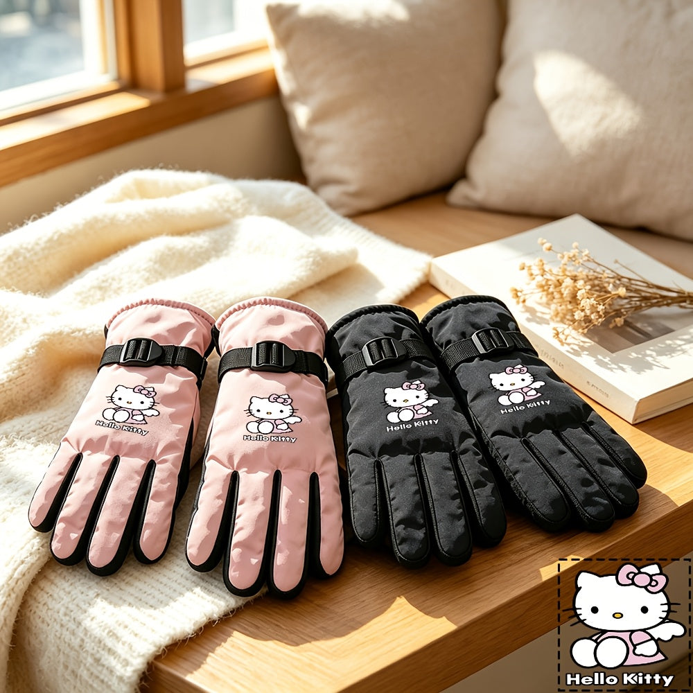 Gants de ski imperméables à motif chat pour enfant