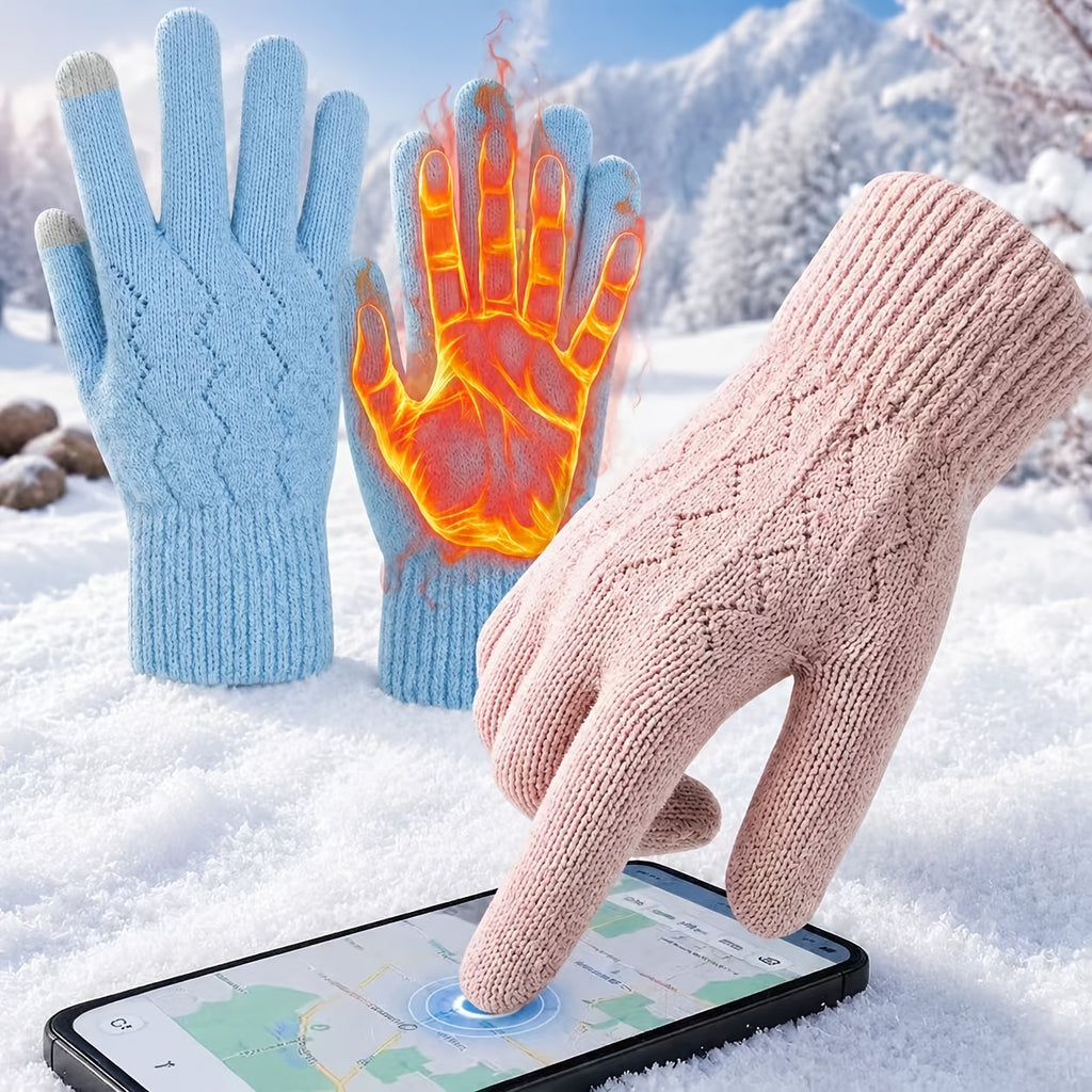 Gants thermiques en maille, 5 coloris, jacquard