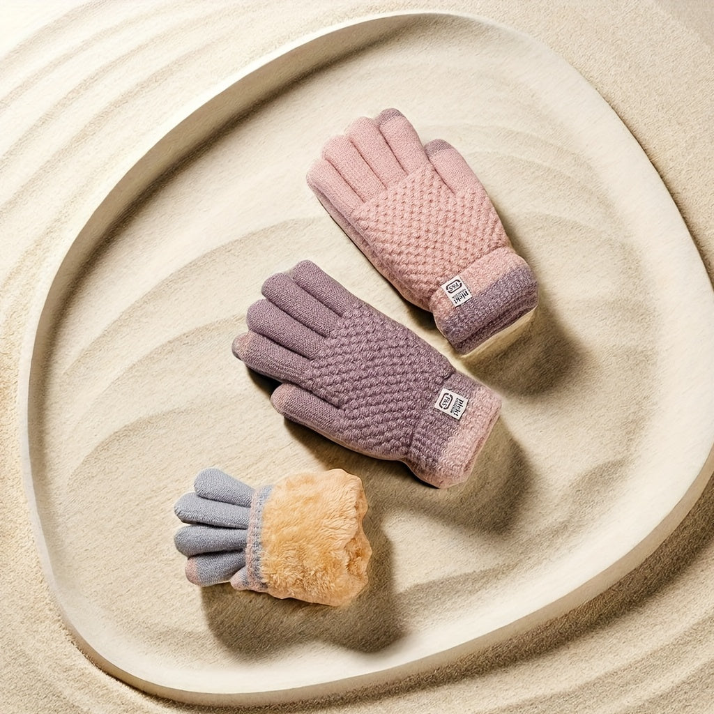 Gants à revers de fourrure à étiquette cousue en maille gaufrée