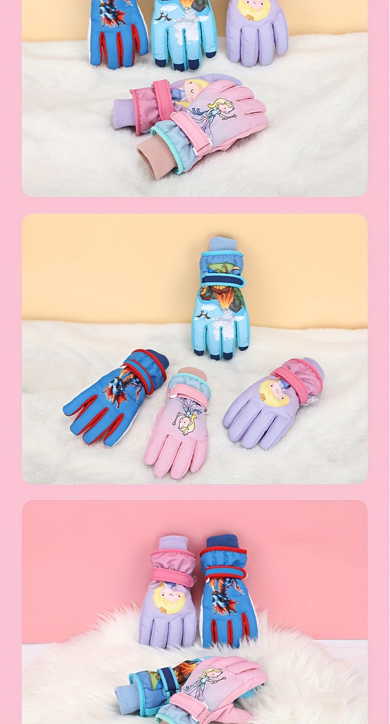Gants de ski imperméables à sangle de poignet pour enfant às oursons