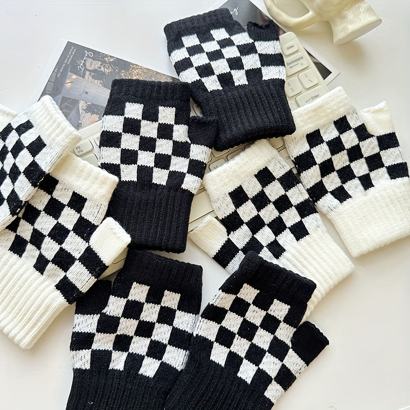 Gants sans doigts en maille, 2 coloris, noir et blanc