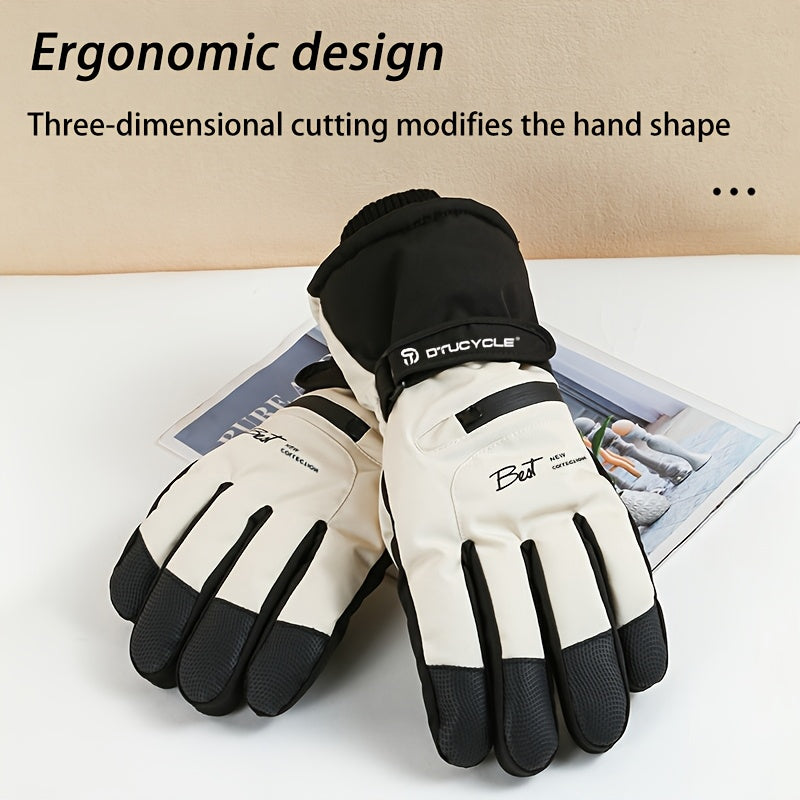 Gants de ski imperméables à poignet côtelé, beige homme