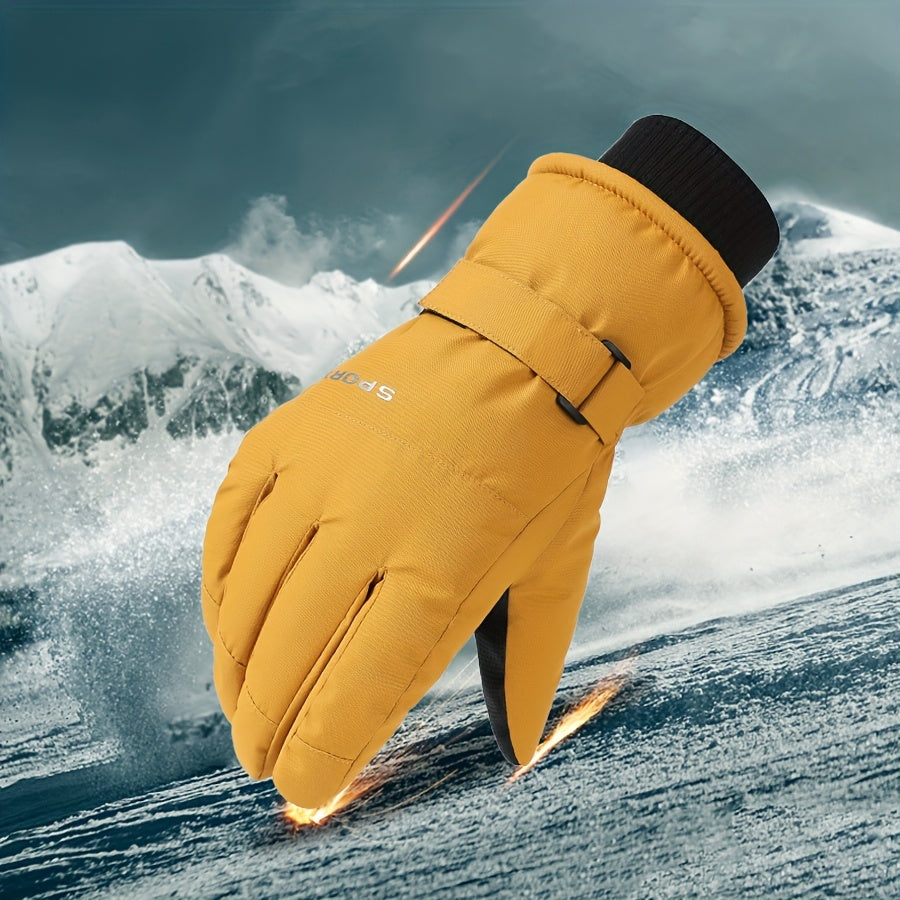 Gants de ski imperméables à sangle de poignet en maille, jaune