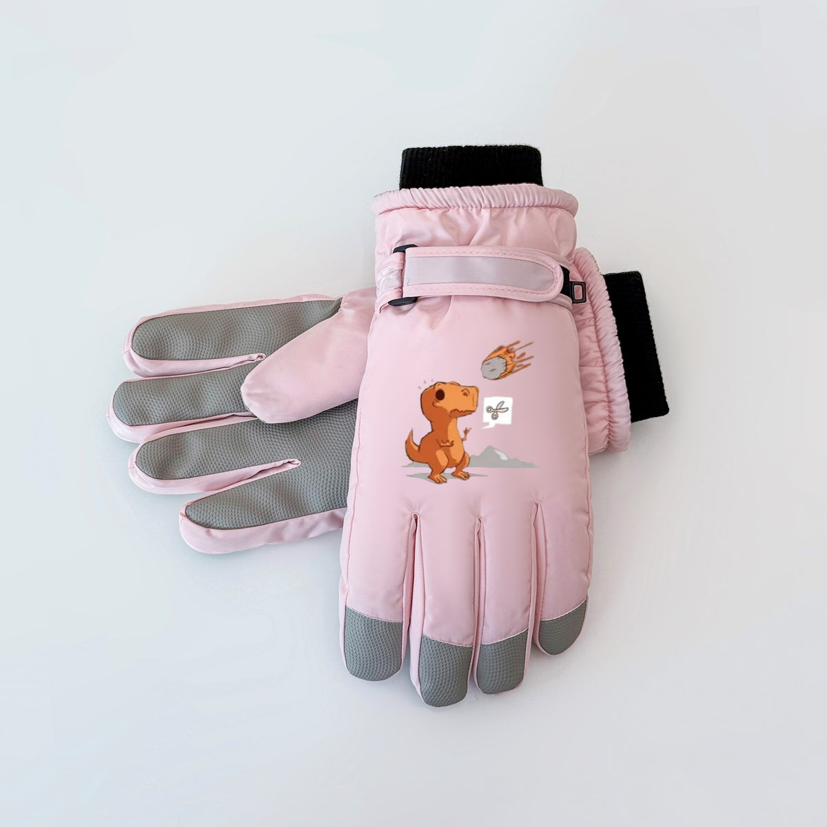 Gants de ski imperméables à sangle de poignet pour enfant, blanc