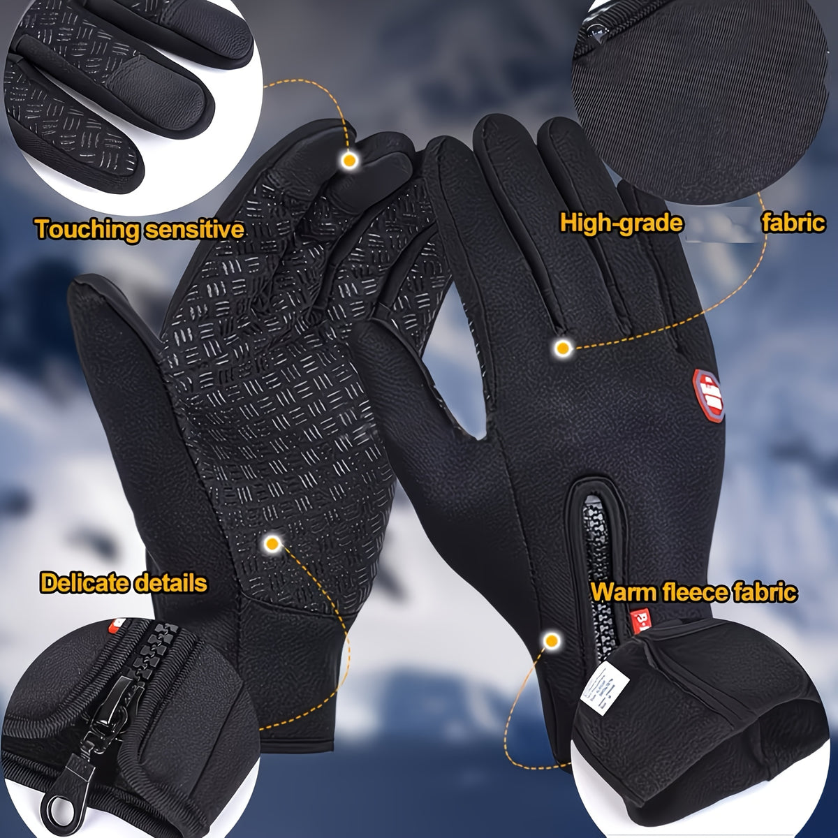 Gants coupe-vent doublés en maille, 4 coloris, du S au XL