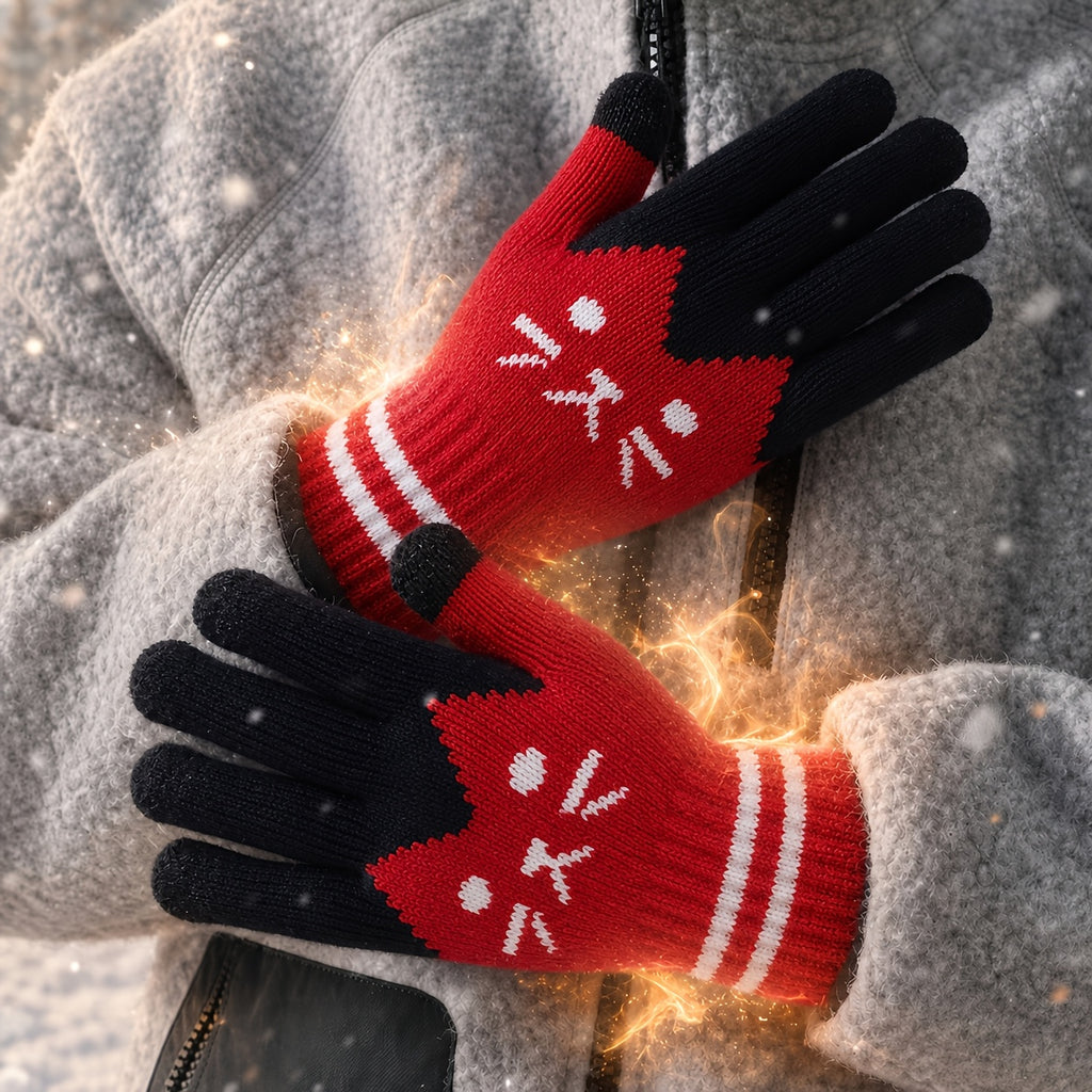 Gants à motif chat en maille pour enfant, rose