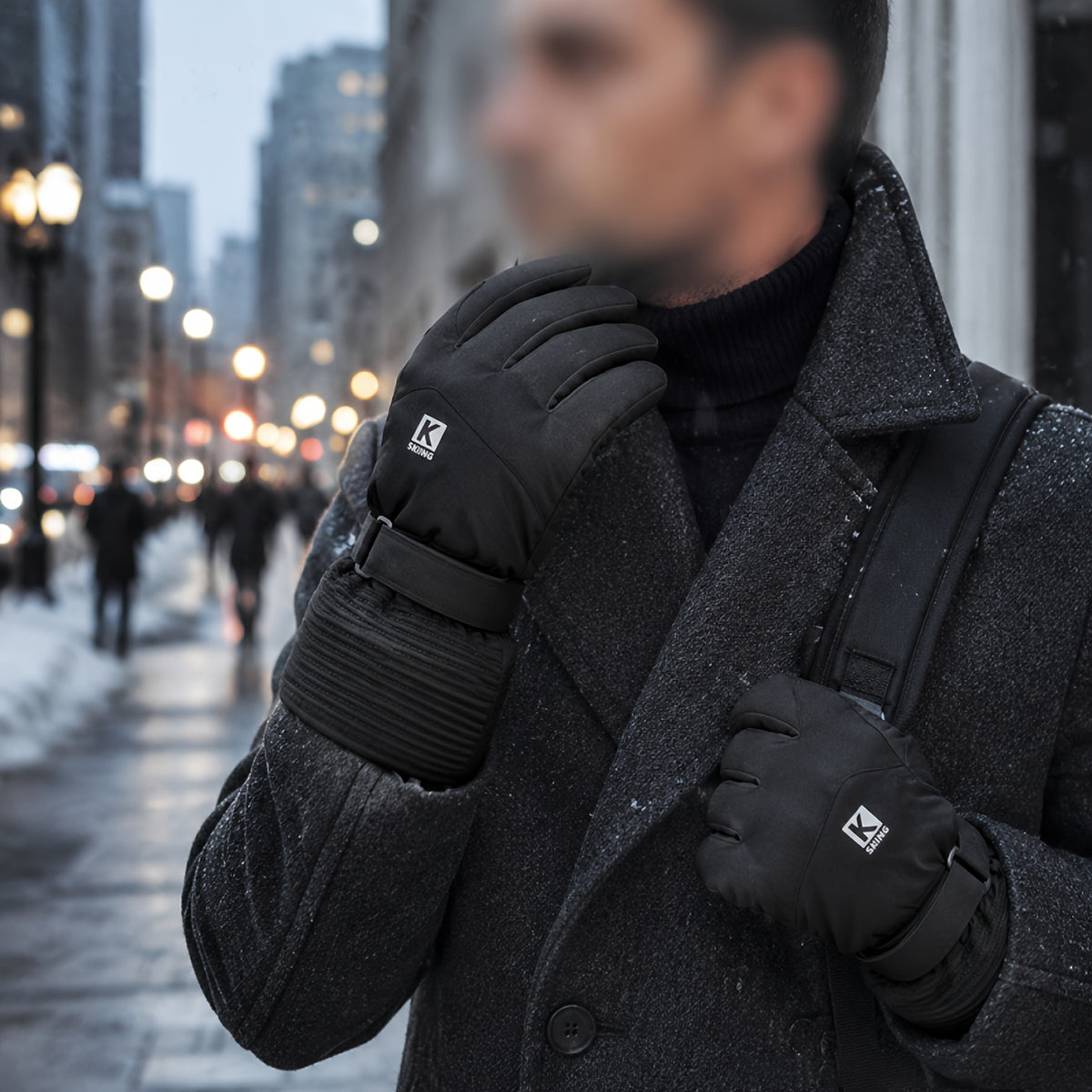 Gants de ski imperméables à sangle de poignet en maille, blanc