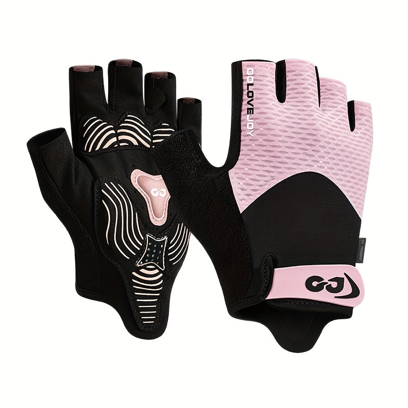 Mitaines de vélo, demi-doigts, noir, rose, rose