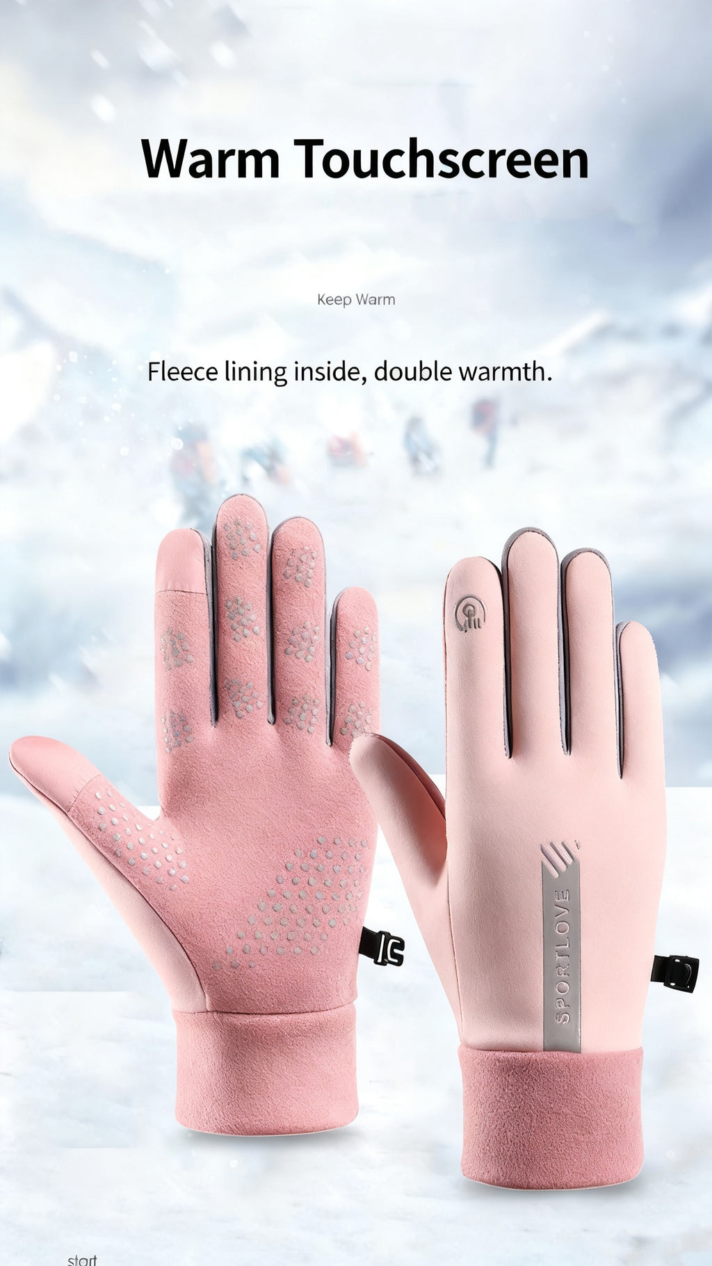 Gants coupe-vent thermiques en maille, 4 coloris, modèle femme-rose, modèle femme-gris rose