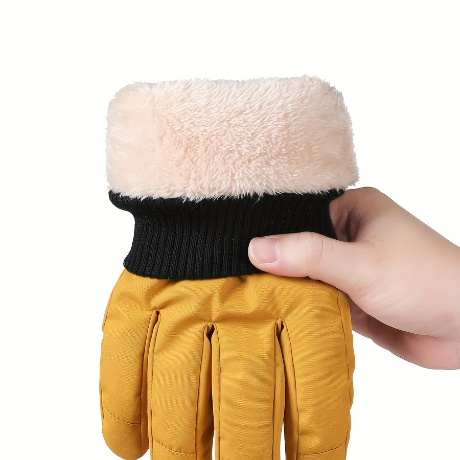 Gants de ski imperméables à sangle de poignet en maille, jaune