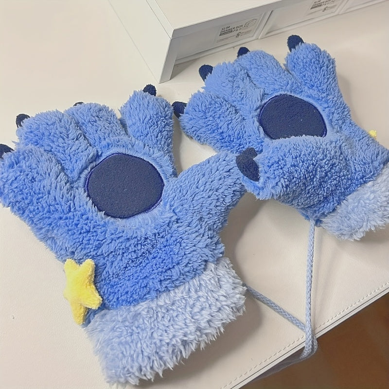 Gants coupe-vent doublés en maille, bleu