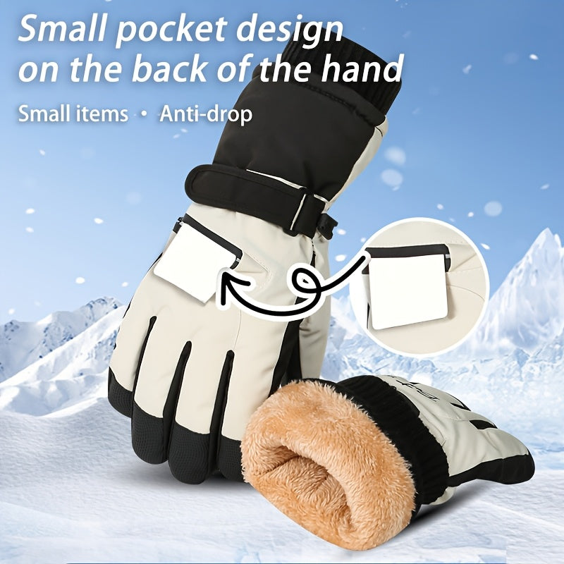 Gants de ski imperméables à poignet côtelé, beige homme
