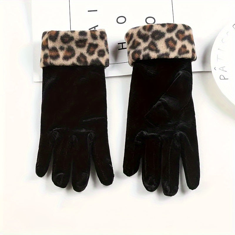 Gants tactiles à motif léopard en suédine