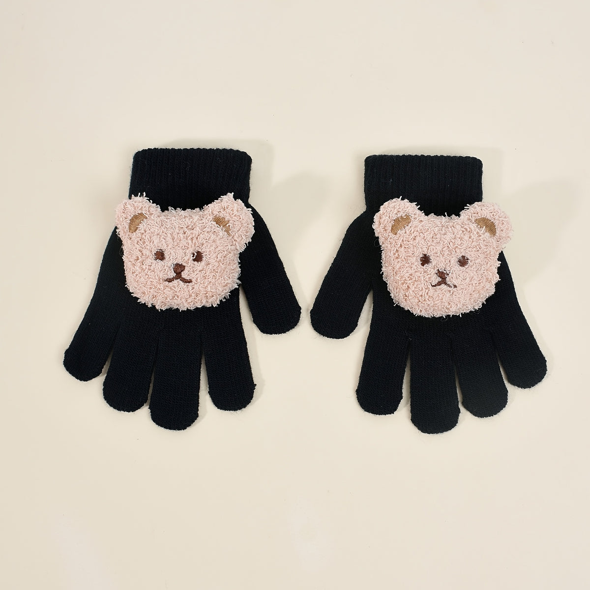 Gants à motif ourson à poignet côtelé en maille pour enfant