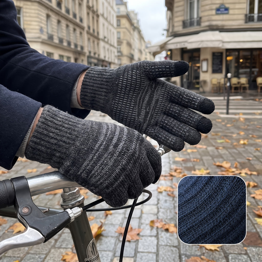 Gants tactiles rayés en maille