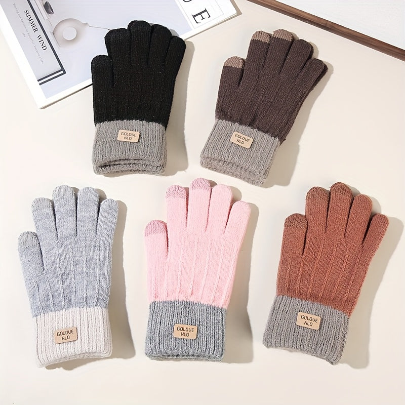 Gants à poignet côtelé à étiquette cousue en maille, café