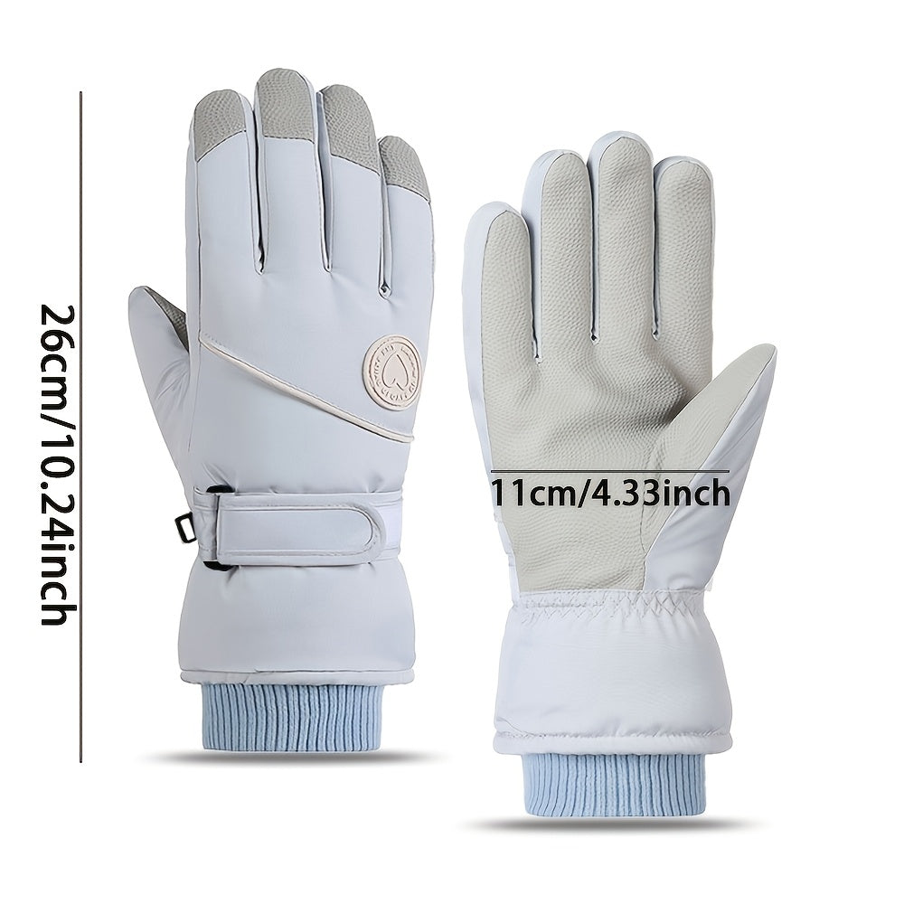 Gants de ski imperméables à sangle de poignet, beige