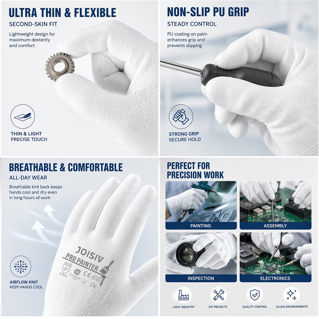 Gants de travail antidérapants en maille enduite — lot de 12 paires à sans couture