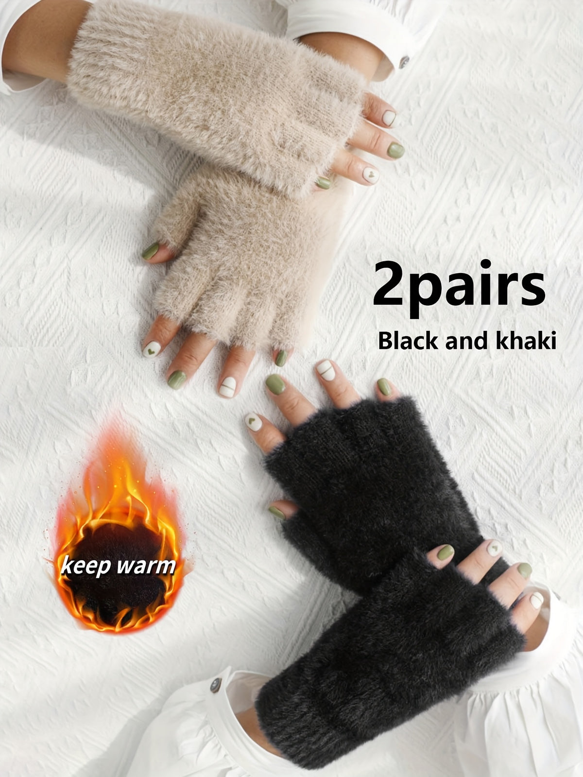 Gants sans doigts en maille, 2 coloris, tissé