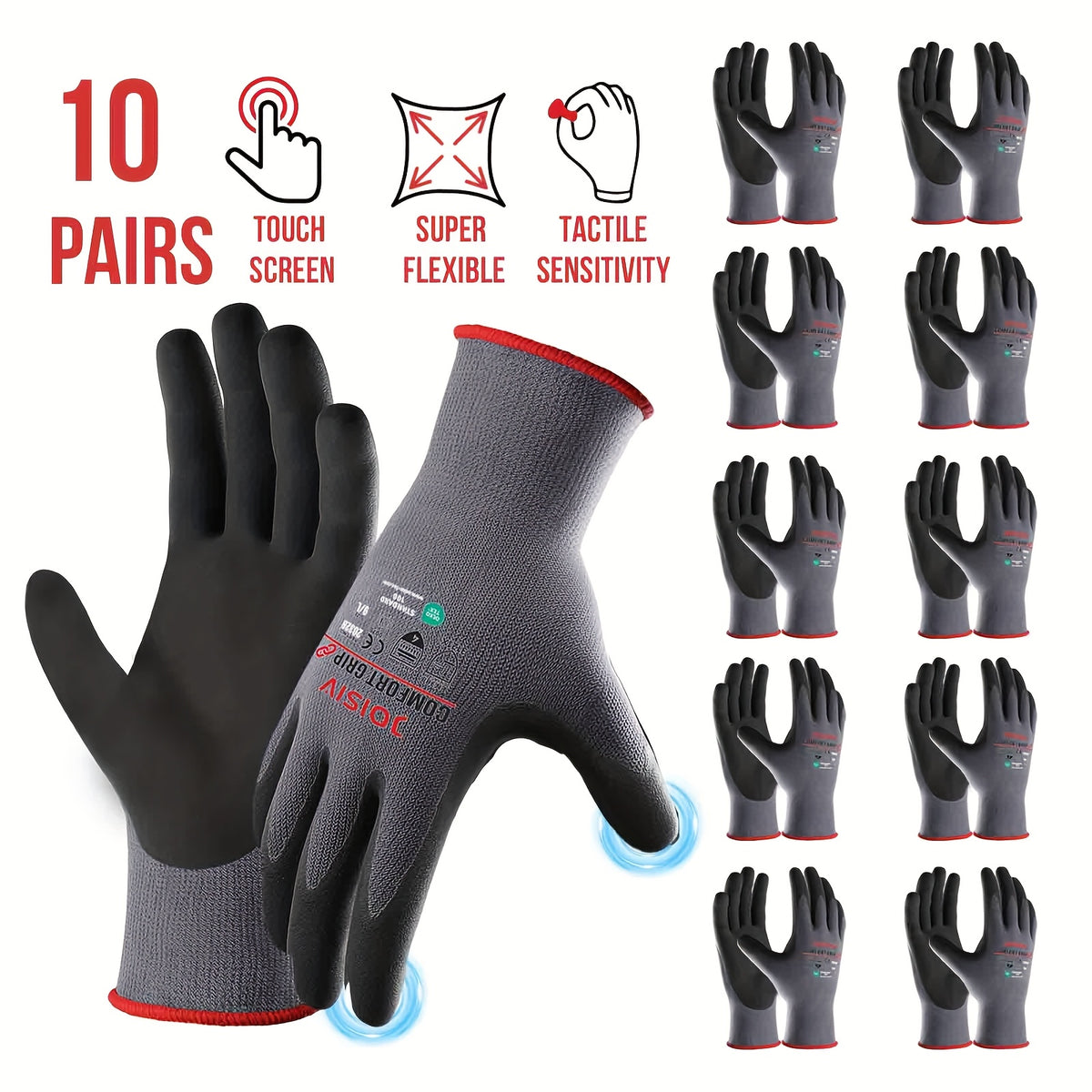 Gants de travail tactiles en maille enduite — lot de 20 paires