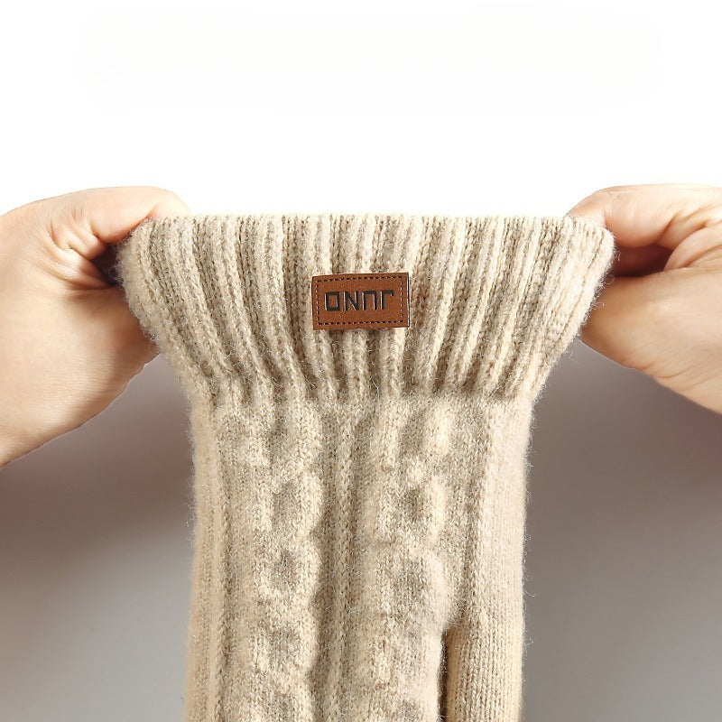 Moufles à revers de fourrure à étiquette cousue en maille
