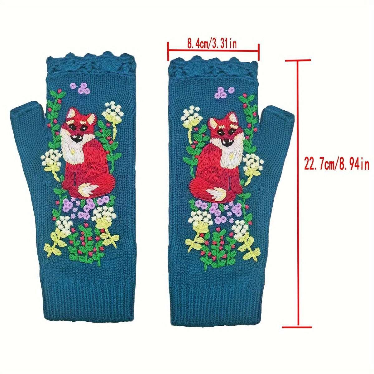 Mitaines brodées à motif fleuri en maille