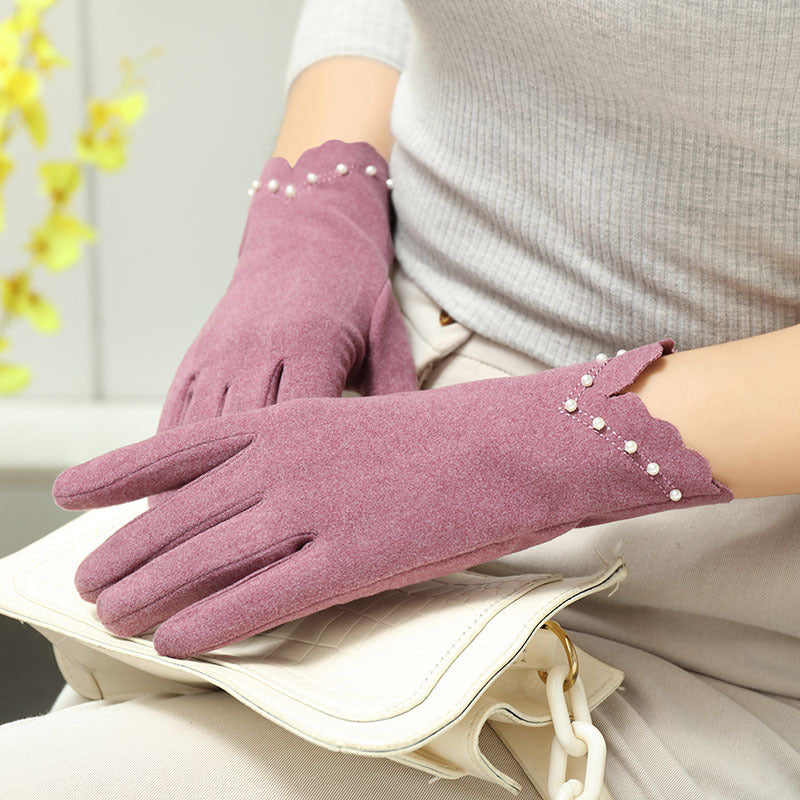 Gants tactiles en maille brodés