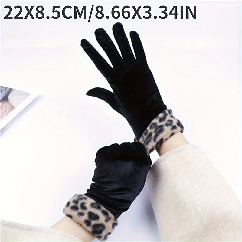 Gants tactiles à motif léopard en suédine