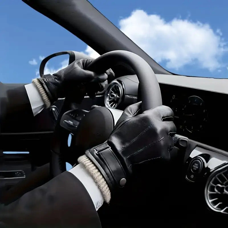 Gants tactiles thermiques en cuir, 2 coloris