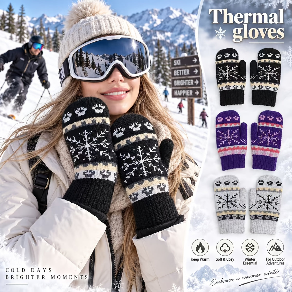 Gants mitaines en maille, 3 coloris
