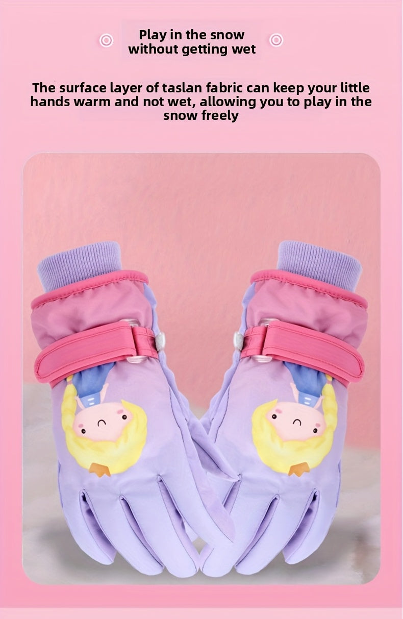 Gants de ski imperméables à sangle de poignet pour enfant às oursons