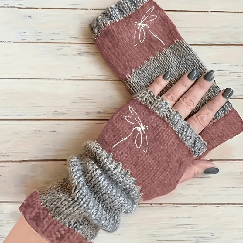 Gants sans doigts en maille, 2 coloris, brodé
